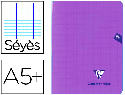 CAHIER PIQU CLAIREFONTAINE MIMESYS COUVERTURE POLYPROPYLNE A5+ 17X22CM 96 PAGES 90G RGLURE SYS COLORIS VIOLET