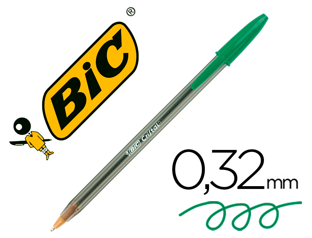 STYLO-BILLE BIC CRISTAL ÉCRITURE MOYENNE 0.5MM ENCRE CLASSIQUE BILLE INDÉFORMABLE CAPUCHON COULEUR ENCRE VERT