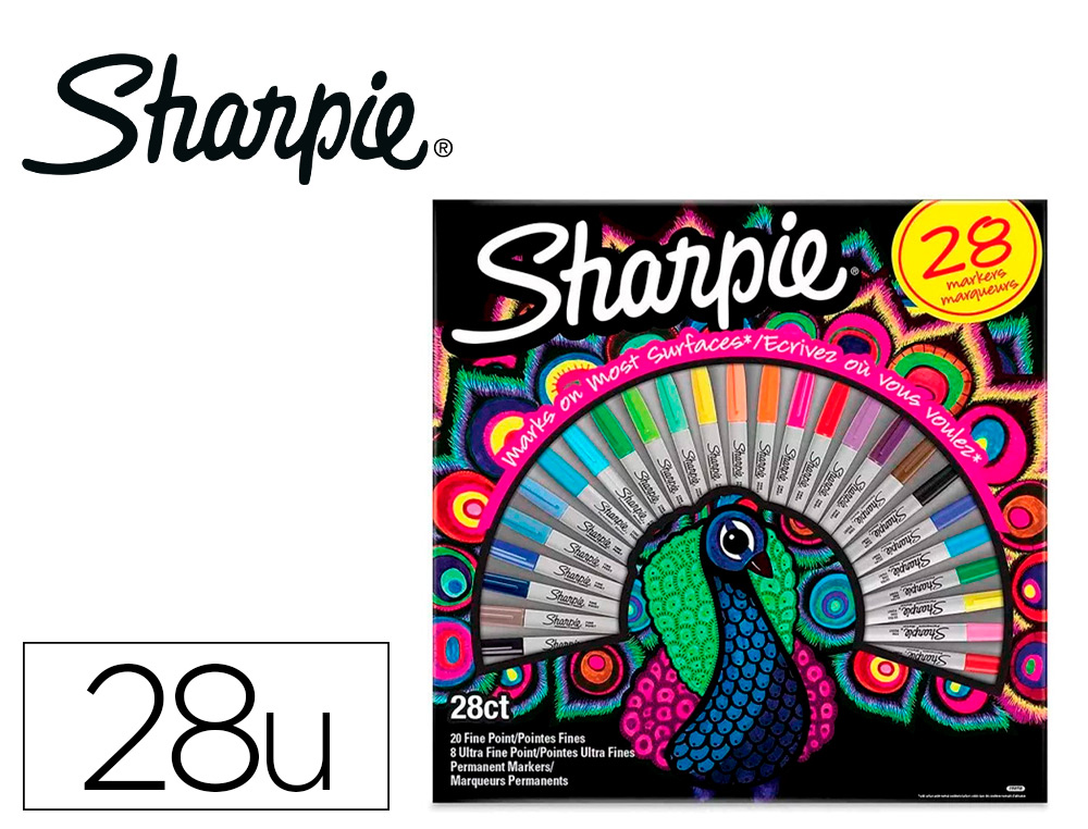 MARQUEUR PERMANENT SHARPIE BLISTER20 POINTES FINES 8     ULTRA FINES  28 COLORIS       GRANDE BOITE