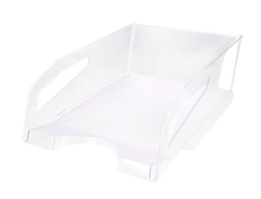 CORBEILLE A COURRIER Q-CONNECT PLASTIQUE GRANDE    CAPACITE AVEC POIGNEE         TRANSPARENTE 386X270X115MM