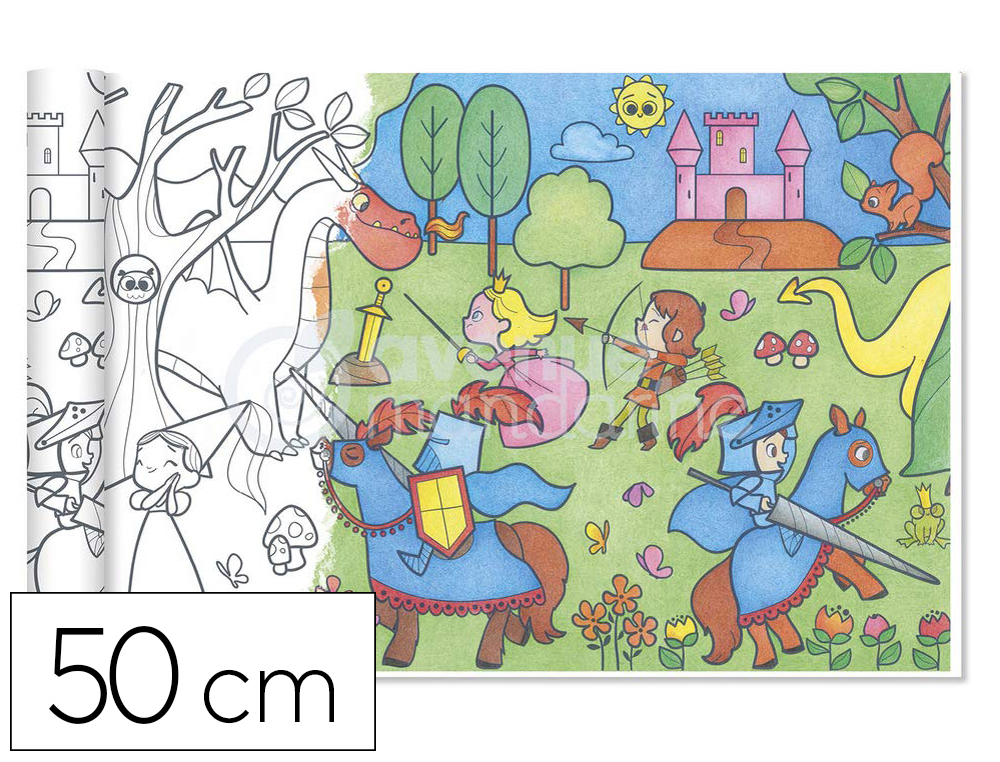 ROULEAU COLORIAGE GRAFFY ROLL THEME PRINCESSES ET           CHEVALIERS 5M 90G DESSIN      REPETE 10 FOIS