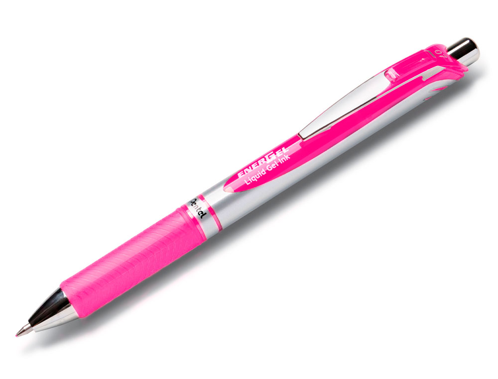 ROLLER PENTEL ENERGEL RETRACTABLE RECHARGEABLE      POINTE METAL FINE 0,7MM CLIP  METAL COLORIS ROSE