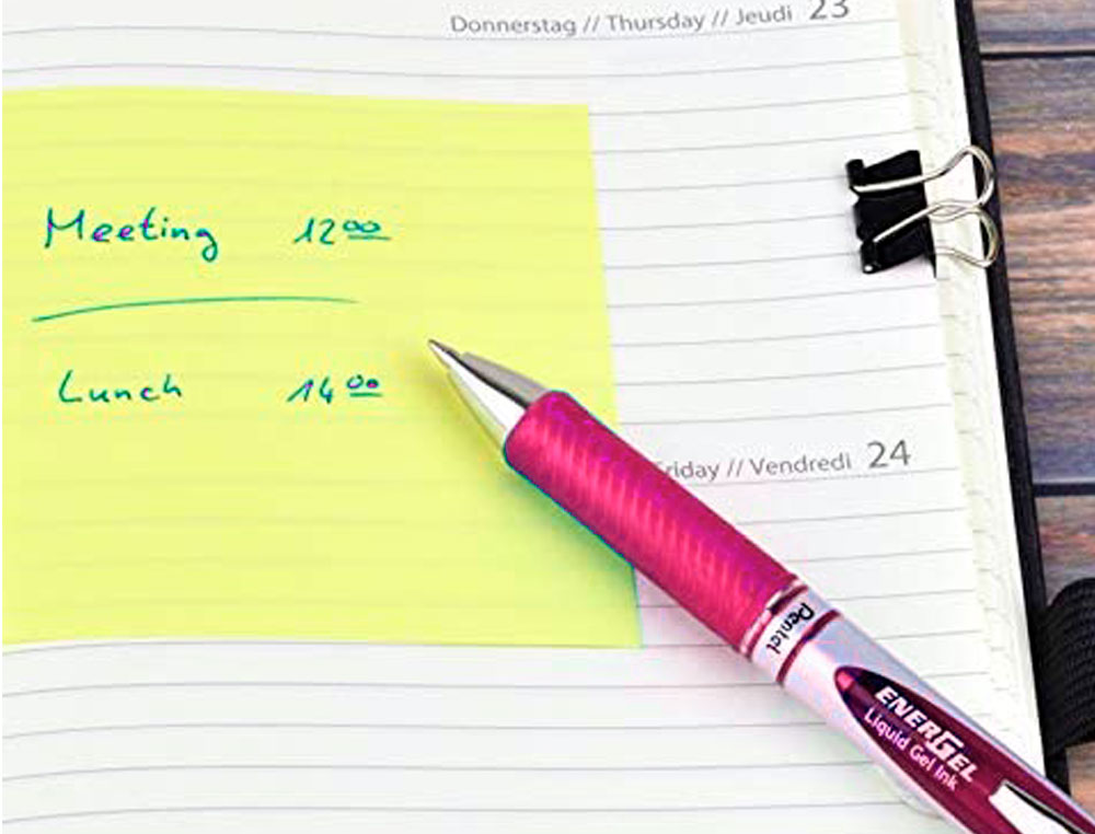 ROLLER PENTEL ENERGEL RETRACTABLE RECHARGEABLE      POINTE METAL FINE 0,7MM CLIP  METAL COLORIS ROSE