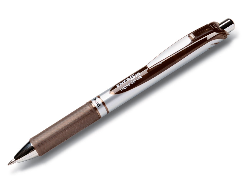 ROLLER PENTEL ENERGEL RETRACTABLE RECHARGEABLE POINTE METAL FINE 0,7MM CLIP METAL COLORIS MARRON