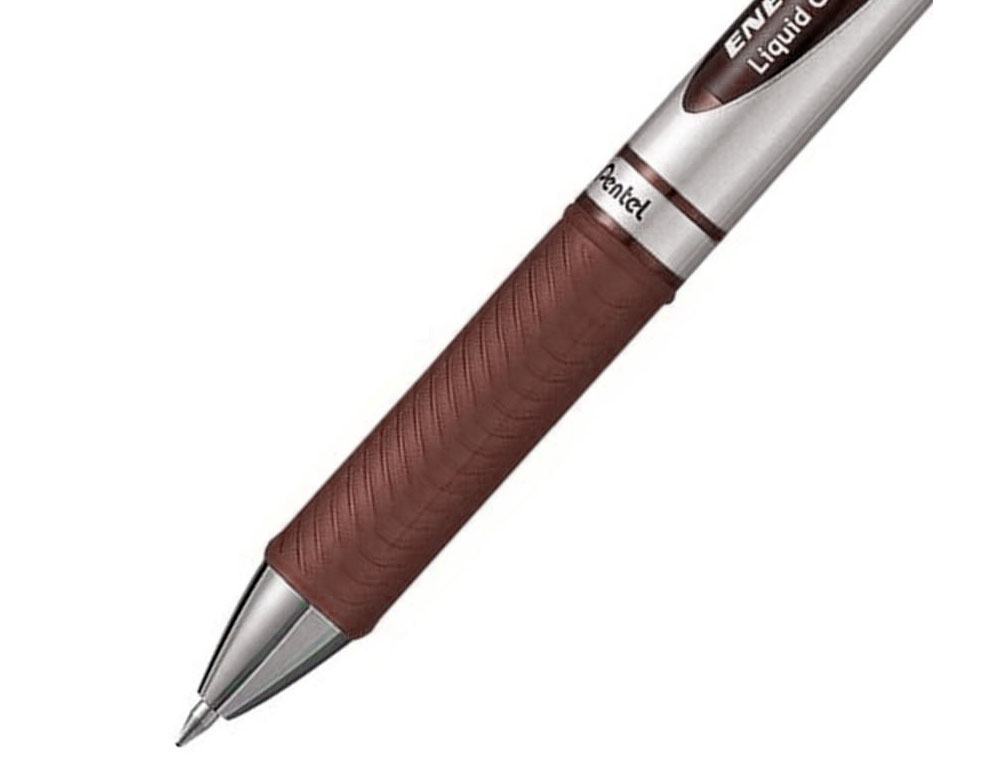 ROLLER PENTEL ENERGEL RETRACTABLE RECHARGEABLE POINTE METAL FINE 0,7MM CLIP METAL COLORIS MARRON