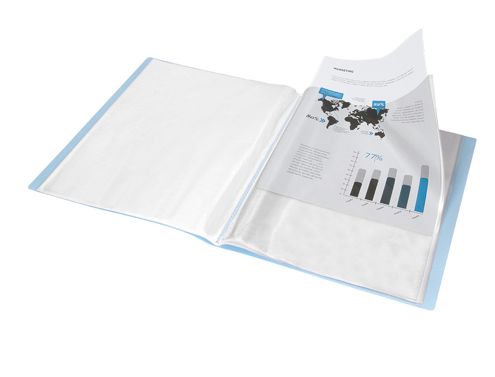 PROTEGE-DOCUMENTS LIDERPAPEL POLYPROPYLENE COUVERTURE FLEXIBLE 60 POCHETTES FIXES A4 220X297MM BLEU CIEL OPAQUE