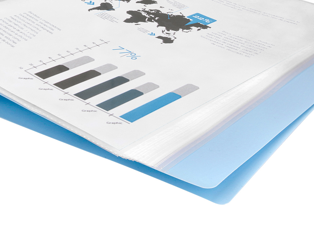 PROTEGE-DOCUMENTS LIDERPAPEL POLYPROPYLENE COUVERTURE FLEXIBLE 60 POCHETTES FIXES A4 220X297MM BLEU CIEL OPAQUE