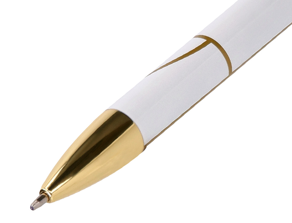 STYLO-BILLE BELIUS CARTE BLANCHE ALUMINIUM DETAILS ET ATTRIBUTS OR ENCRE BLEUE COLORIS BLANC DANS COFFRET CADEAU