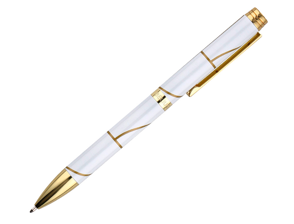 STYLO-BILLE BELIUS CARTE BLANCHE ALUMINIUM DETAILS ET ATTRIBUTS OR ENCRE BLEUE COLORIS BLANC DANS COFFRET CADEAU