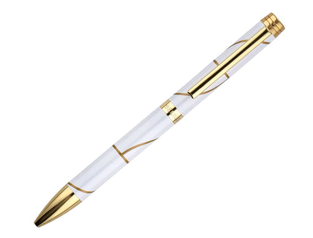 STYLO-BILLE BELIUS CARTE BLANCHE ALUMINIUM DETAILS ET ATTRIBUTS OR ENCRE BLEUE COLORIS BLANC DANS COFFRET CADEAU