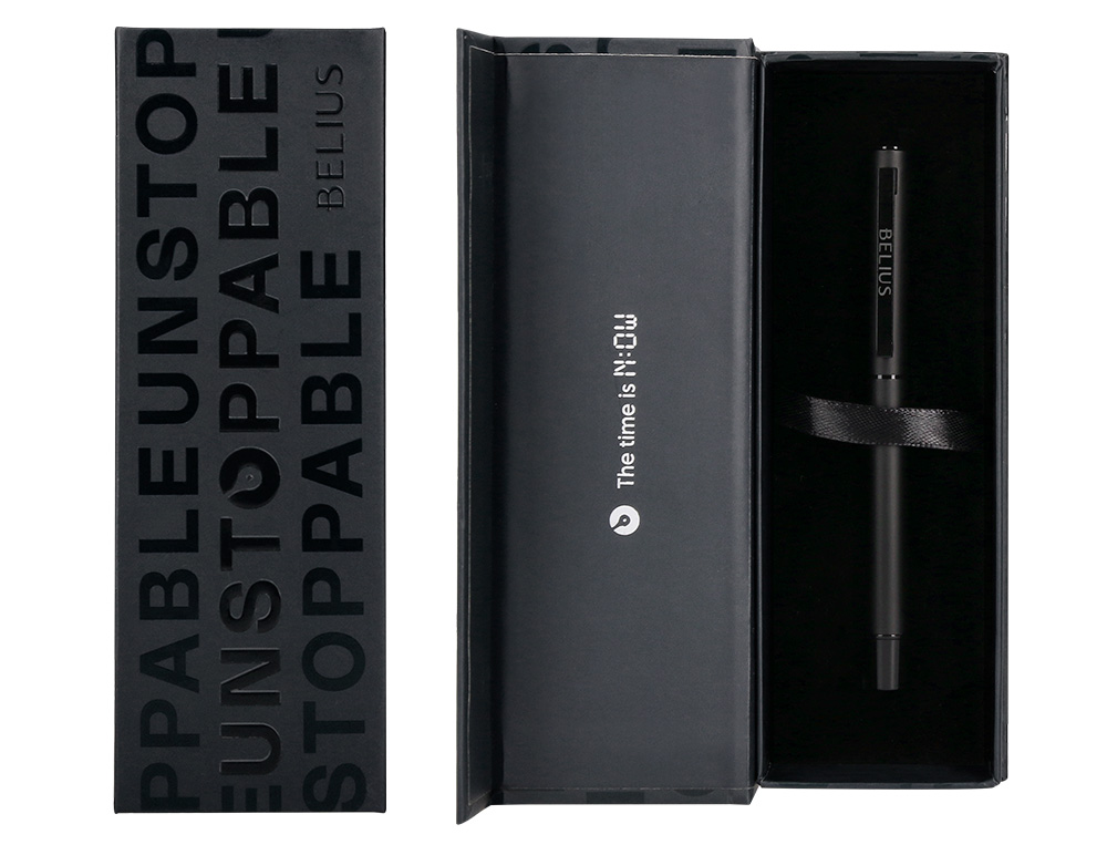 ROLLER BELIUS UNSTOPPABLE MONOCHROME ALUMINIUM ENCRE NOIRE COLORIS NOIR DANS COFFRET CADEAU