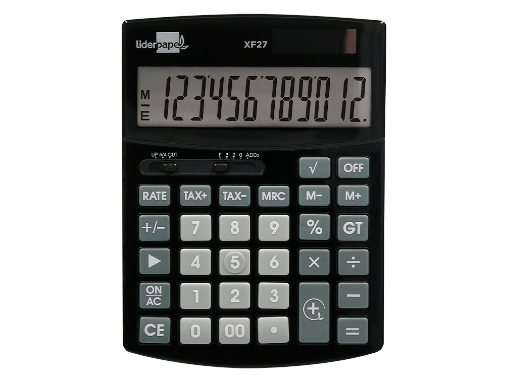 CALCULATRICE DE BUREAU LIDERPAPEL XF27 12 CHIFFRES TAXES SOLAIRE ET PILES COLORIS NOIR 155X115X25 MM