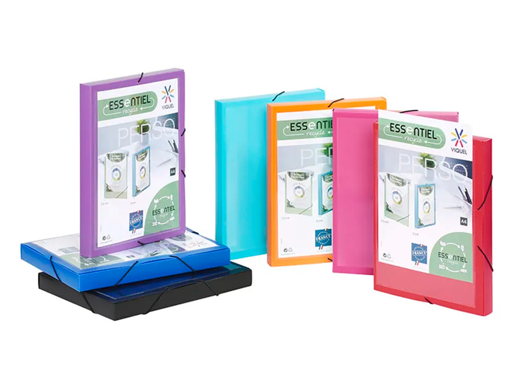 BOITE DE CLASSEMENT COOLBOX A4 DOS 3CM POLYPROPYLENE ESSENTIEL RECYCLE COLORIS ASSORTIS