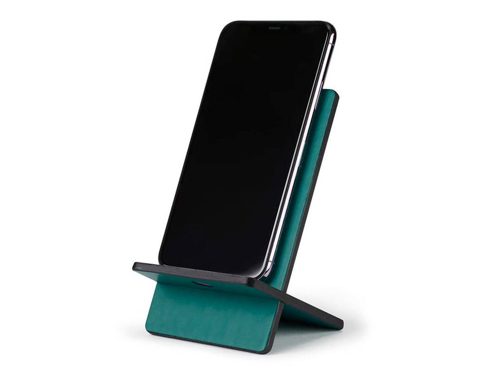 SUPPORT RHODIARAMA POUR T L PHONE MOBILE EN SIMIL CUIR PAON 8X8X13,5CM