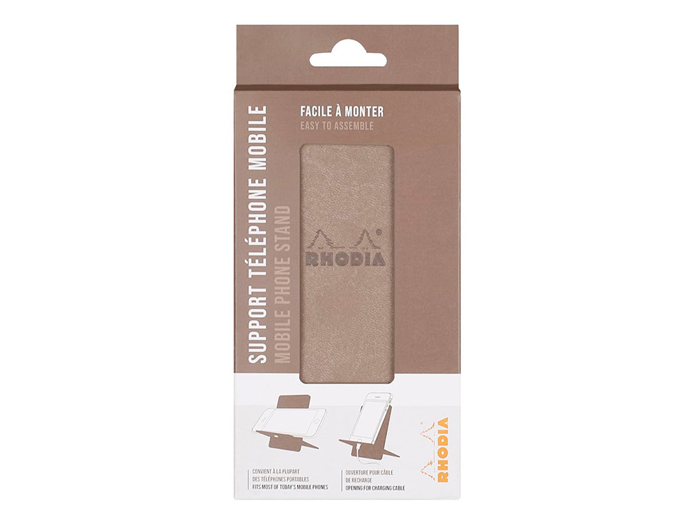 SUPPORT RHODIARAMA POUR T L PHONE MOBILE EN SIMIL     CUIR TAUPE 8X8X13,5CM