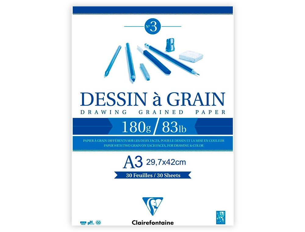 BLOC DESSIN   GRAIN CLAIREFONTAINE A3  ENCOLL     BLANC 29,7CMX42CM 180GR 30F
