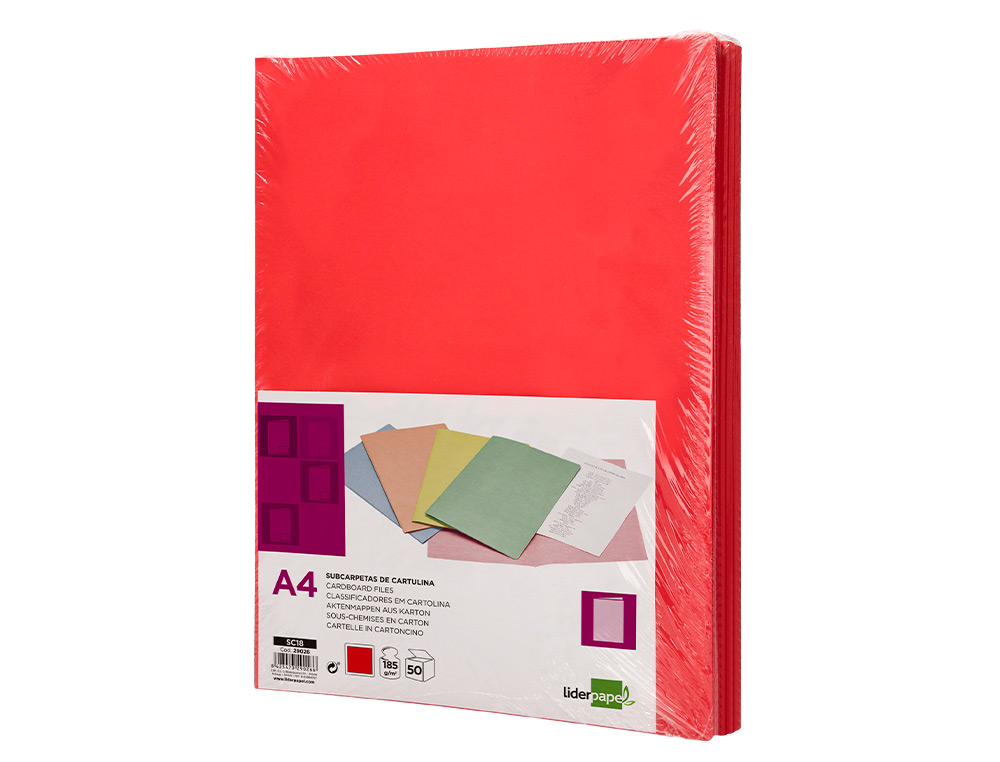 SOUS-CHEMISE LIDERPAPEL PAPIER CARTONN 180G 310X230MM DOCUMENT A4 210X297MM COLORIS PASTEL ROUGE INTENSE