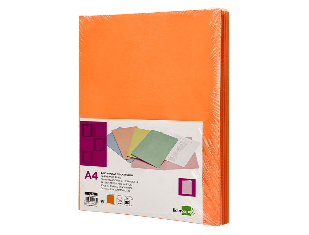 SOUS-CHEMISE LIDERPAPEL PAPIER CARTONNÉ 180G 310X230MM DOCUMENT A4 210X297MM COLORIS ORANGE INTENSE