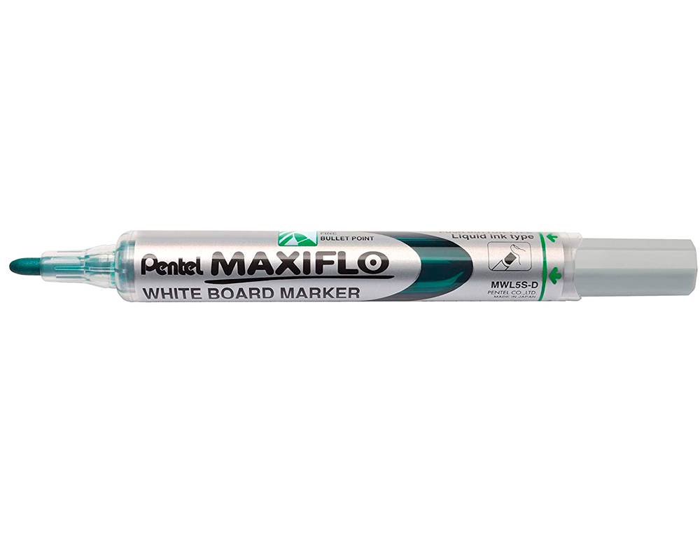 MARQUEUR PENTEL MAXIFLO EFFAÇABLE TABLEAU BLANC POINTE CONIQUE TRACÉ 1,6MM ÉCRITURE 1000M CORPS PLASTIQUE RECYCLÉ VERT