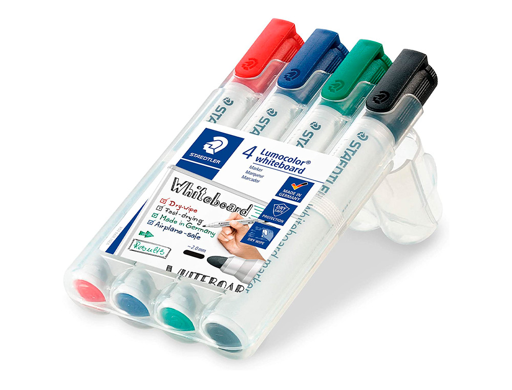 MARQUEUR STAEDTLER TABLEAU BLANC DRY SAFE POINTE OGIVE ASSORTIMENT 4 UNITÉS