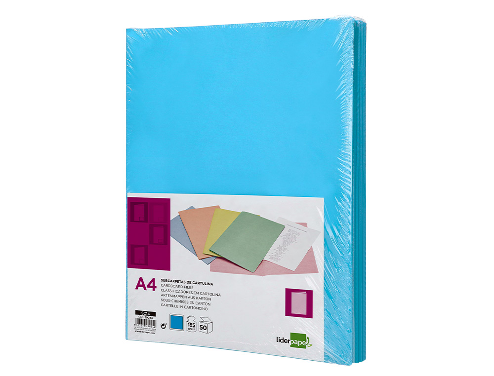 SOUS-CHEMISE LIDERPAPEL PAPIER CARTONNÉ 180G 310X230MM DOCUMENT A4 210X297MM COLORIS COLORIS BLEU CIEL