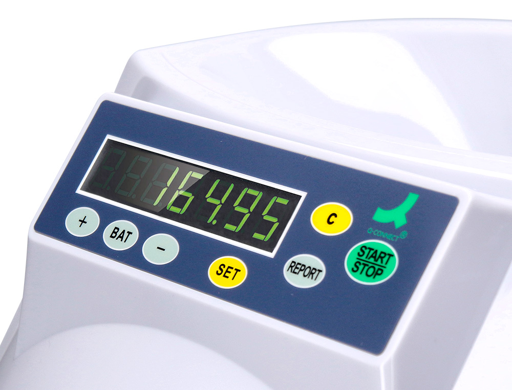 COMPTEUSE TRIEUSE MONNAIE Q-CONNECT ÉLECTRONIQUE LIBRE OU PAR LOT 216U/MINUTE 4 CHIFFRES LED 355X266X330MM 4.5KG