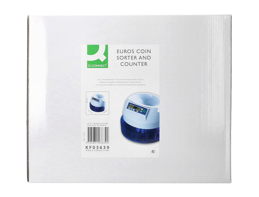 COMPTEUSE TRIEUSE MONNAIE Q-CONNECT ÉLECTRONIQUE LIBRE OU PAR LOT 216U/MINUTE 4 CHIFFRES LED 355X266X330MM 4.5KG
