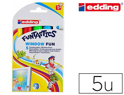 MARQUEUR EDDING WINDOW FUNTASTICS CRAIE GRASSE SPCIALE FENTRES TRAC 2/6MM COULEURS ASSORTIES POCHETTE 5 UNITS