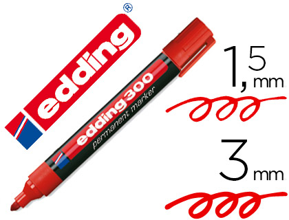 MARQUEUR EDDING PERMANENT E300 POINTE OGIVE TRAC 1.5/3MM CORPS PLASTIQUE COLORIS ROUGE