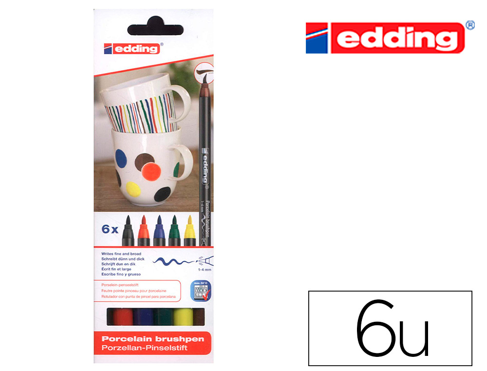 FEUTRE EDDING PORCELAINE E4200 CRAMIQUE MAILLE VERRE POINTE PINCEAU FINE FLEXIBLE POCHETTE 6 COLORIS