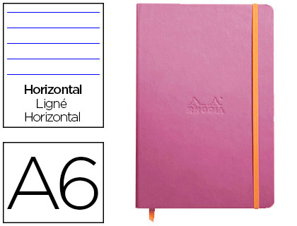 CARNET RHODIA WEBNOTEBOOK A6 9X14CM COUVERTURE SIMILI CUIR LILAS 192 PAGES 90G LIGN LASTIQUE MARQUE-PAGE ORANGE