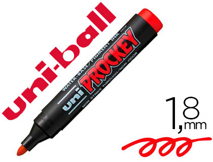 MARQUEUR UNIBALL UNI PROCKEY PERMANENT POINTE OGIVE TRAC 1.8MM ENCRE SANS ALCOOL CORPS PLASTIQUE COLORIS ROUGE
