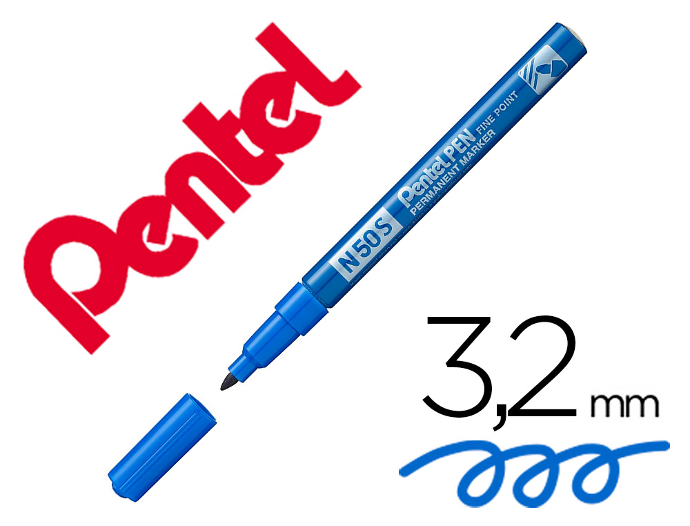 MARQUEUR PENTEL N50 POINTE CONIQUE TRES FINE ENCRE SOLVANT INDELEBILE TOUS SUPPORTS CORPS METAL COULEUR BLEUE