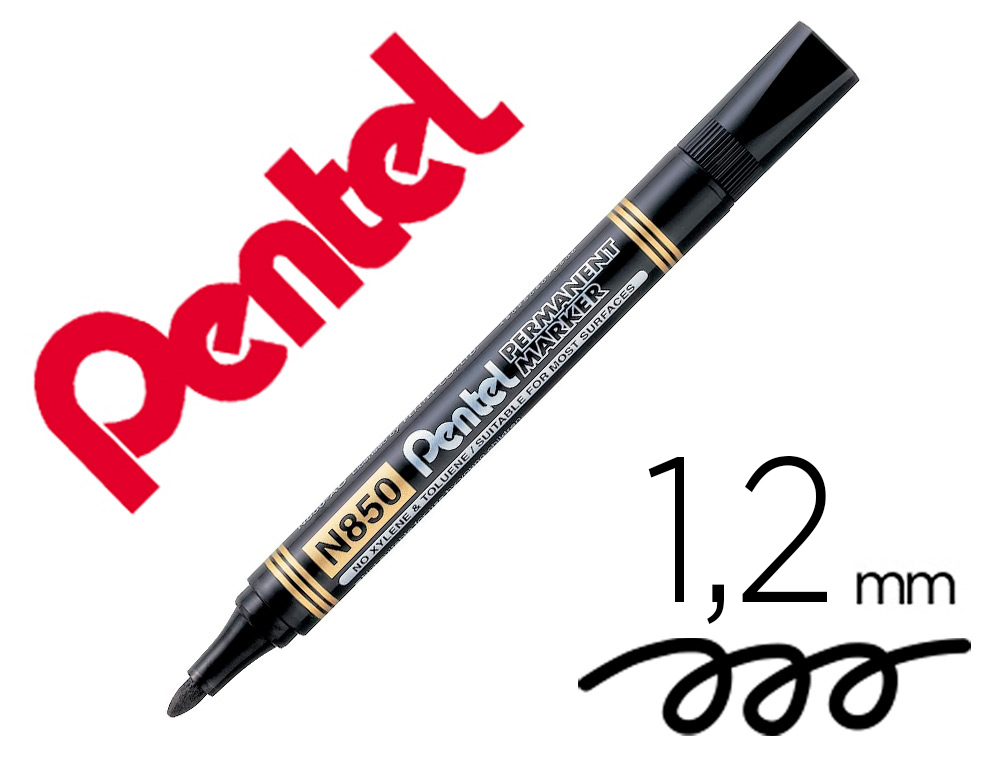 MARQUEUR PENTEL PERMANENT POINTE CONIQUE MOYENNE 4,20MM ENCRE INDELEBIBLE FAIBLE ODEURTOUS SUPPORTS COLORIS NOIR
