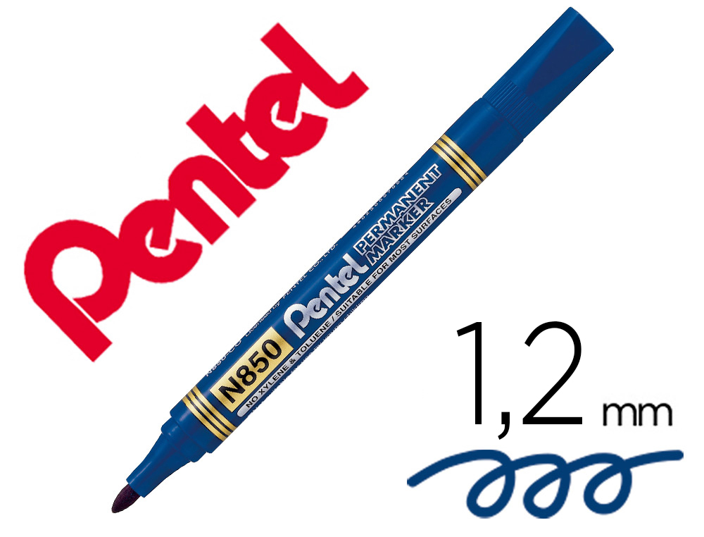 MARQUEUR PENTEL PERMANENT POINTE CONIQUE MOYENNE 4,20MM ENCRE INDELEBIBLE FAIBLE ODEURTOUS SUPPORTS COLORIS BLEU