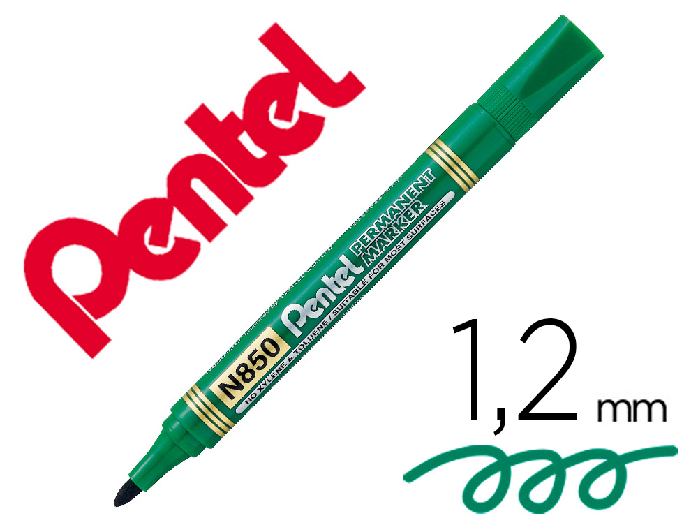 MARQUEUR PENTEL PERMANENT POINTE CONIQUE MOYENNE 4,20MM ENCRE INDELEBIBLE FAIBLE ODEURTOUS SUPPORTS COLORIS VERT