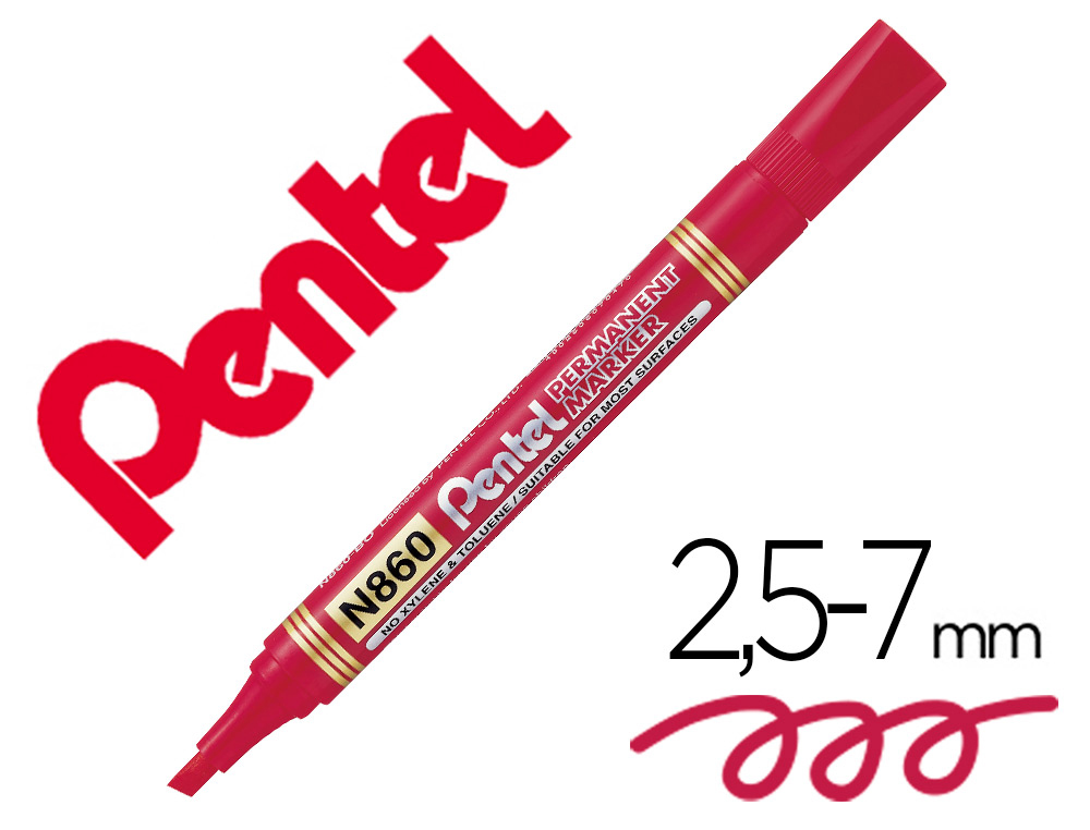 MARQUEUR PERMANENT PENTEL POINTE BISEAUTEE MOYENNE      2,3/4,5MM ENCRE FAIBLE ODEUR  COLORIS ROUGE