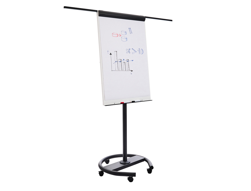 CHEVALET CONFERENCE JUVENILIA METAL PIED MOBILE SUR ROULETTE COLORIE BLANC ET NOIR