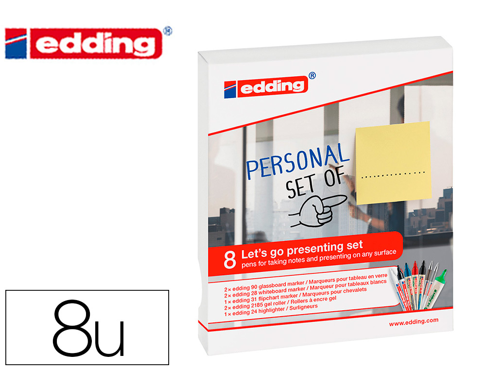 ETUI EDDING 8 STYLOS ASSORTIS 2 FEUTRES POUR VERRE, 2       FEUTRES EFFAABLE, 1 MARQUEUR CHEVALET , 2 STYLOS GEL, 1