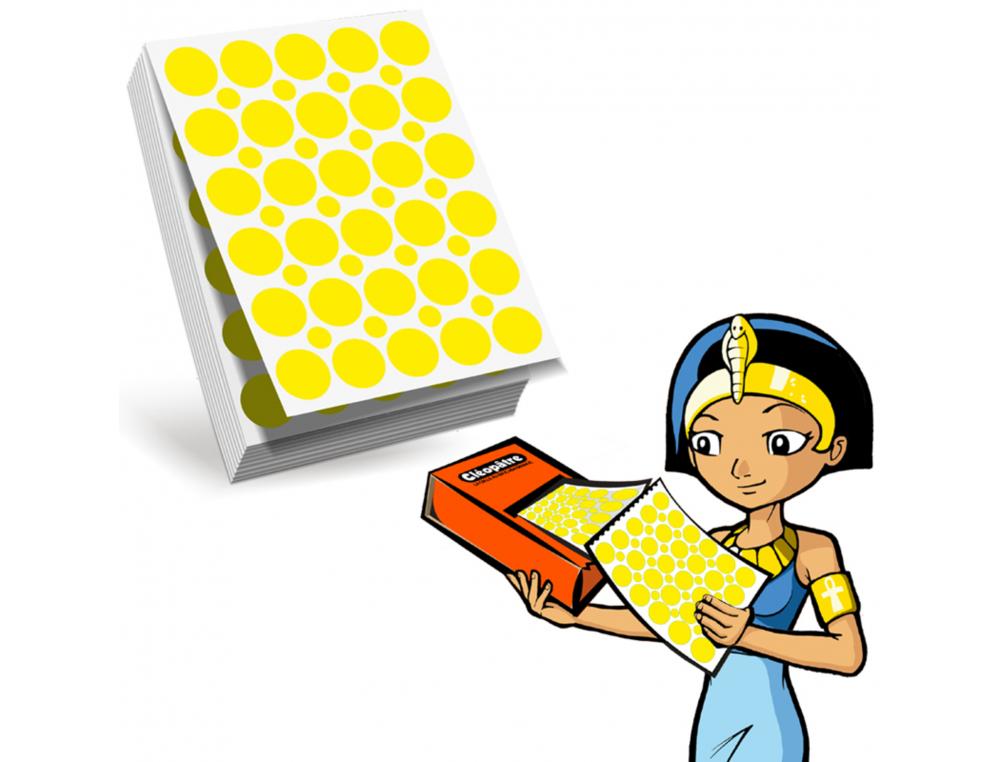 RECHARGE GOMMETTES GEOMETRIQUES CLEOPATRE 60F    1800 GOMMETTES 18MM COLORIS   JAUNE + 1200 GOMMETTES RONDES