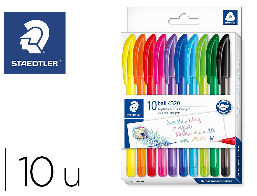 STYLOS BILLES  STAEDTLER BALL432 MEDIUM COLORIS        ASSORTIS POCHETTE DE 10