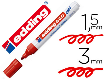 MARQUEUR EDDING E660 TABLEAU BLANC RECHARGEABLE POINTE OGIVE TRAC 1.5/3MM ENCRE CAP-OFF PIGMENTE NON TOXIQUE ROUGE