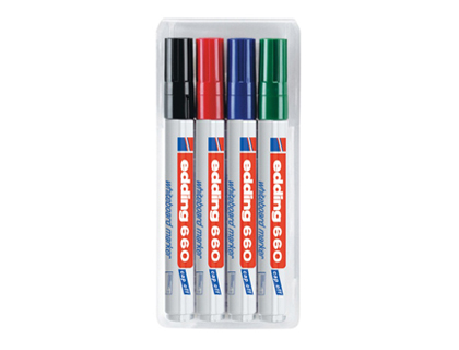 MARQUEUR EDDING E660 TABLEAU BLANC RECHARGEABLE POINTE OGIVE TRAC 1.5/3MM ENCRE CAP-OFF NON TOXIQUE POCHETTE 4 UNITS