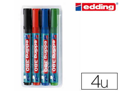 MARQUEUR EDDING PERMANENT CHEVALET E380 POINTE OGIVE TRAC 1.5/3MM CORPS PLASTIQUE SPCIAL FLIPCHART 4 UNITS ASSORTIES