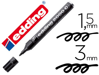 MARQUEUR EDDING PERMANENT E2000C POINTE OGIVE TRAC 1.5/3MM CORPS ALUMINIUM ENCRE FAIBLE ODEUR SCHAGE RAPIDE NOIR