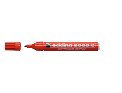 MARQUEUR EDDING PERMANENT E2000C POINTE OGIVE TRAC 1.5/3MM CORPS ALUMINIUM ENCRE FAIBLE ODEUR SCHAGE RAPIDE ROUGE