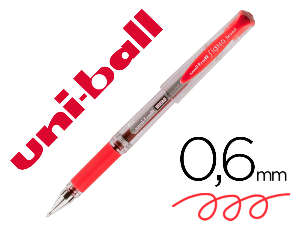 STYLO UNIBALL SIGNO BROAD ENCRE GEL PIGMENTE CRITURE LARGE 0.8MM POINTE 1MM GRIP CAOUTCHOUC RECHARGEABLE ROUGE