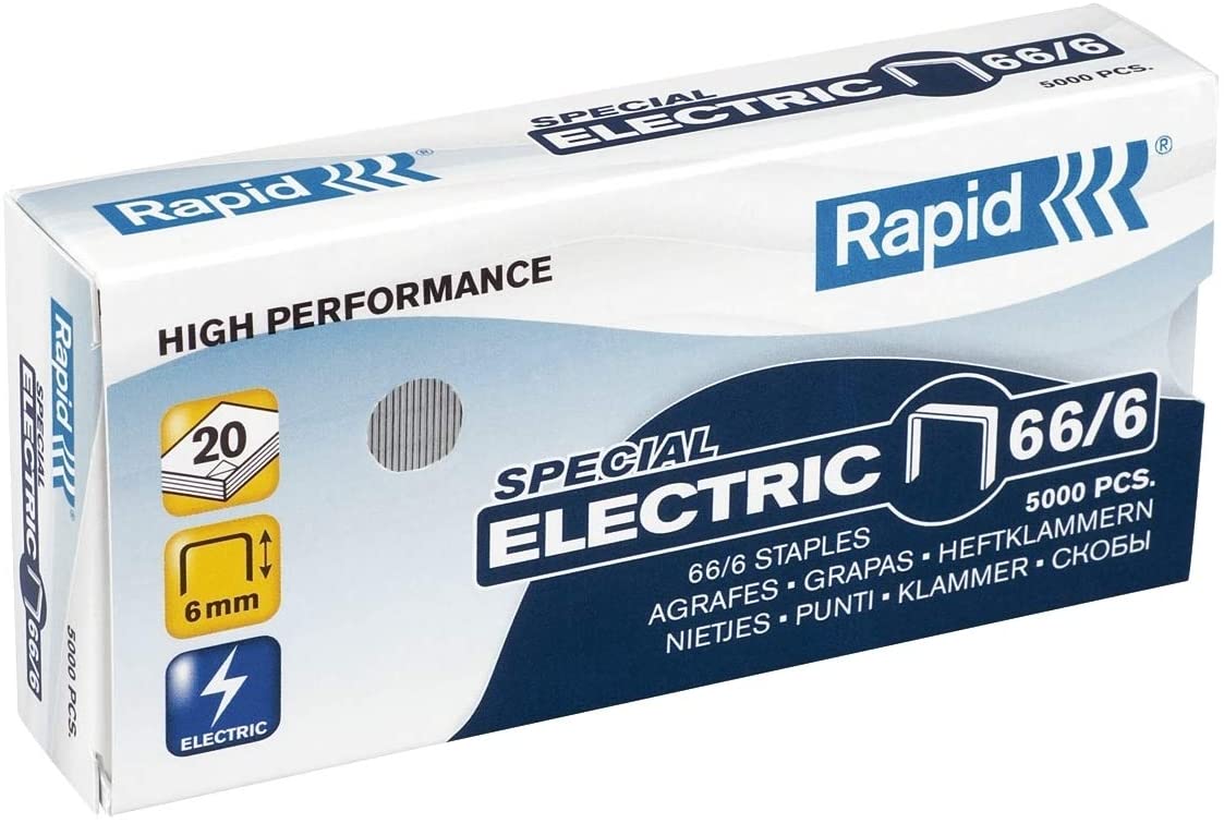 AGRAFES RAPID ELECTRIC STRONG 66/6 CAPACITE 20 FEUILLES     HAUTEUR PATTES 6MM - BOITE DE 5000 UNITES
