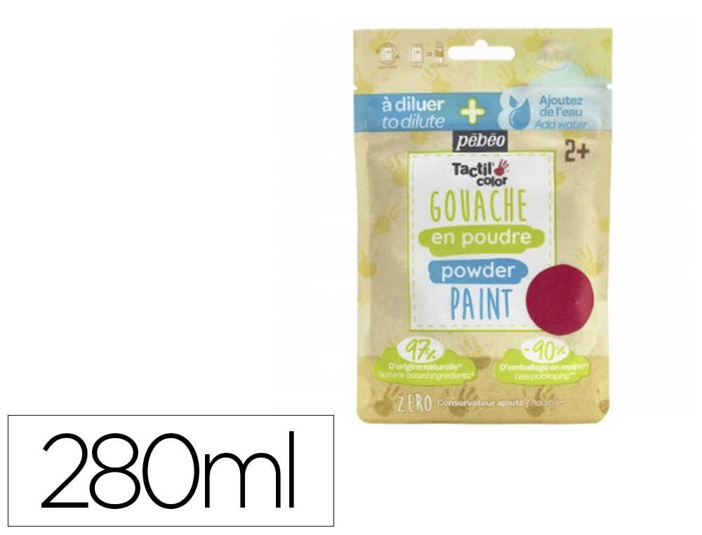 GOUACHE PEBEO TACTILCOLOR POUDRE A DILUER 2 EN 1        GOUACHE DOIGT 280ML GOUACHE   LIQUIDE 500ML COLORIS ROUGE