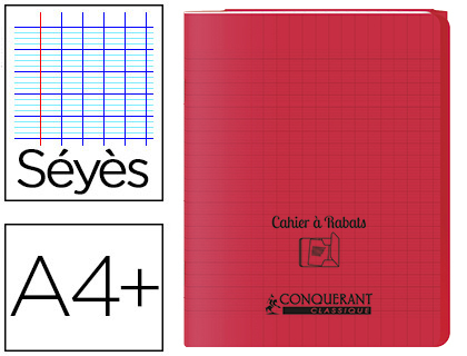 CAHIER  RABAT AGRAF CONQURANT CLASSIQUE COUVERTURE POLYPROPYLNE 24X32CM 48 PAGES 90G SYS COLORIS ROUGE